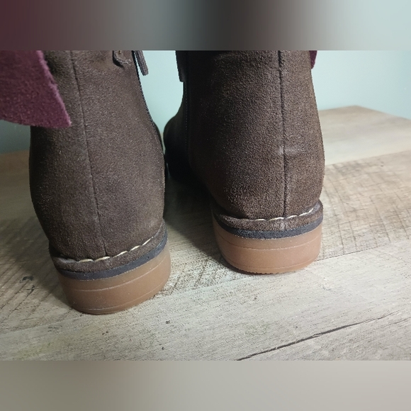 Hush Puppies Moyen Bow Ankle Boots Womens 7 Brown Burgundy Suede Kawaii Twee - Picture 6 of 11